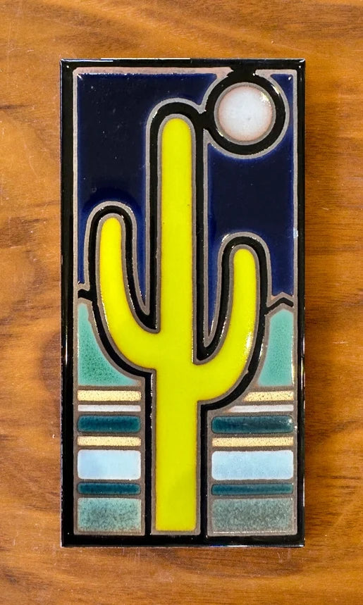 Retro Saguaro Hand Glazed Tile