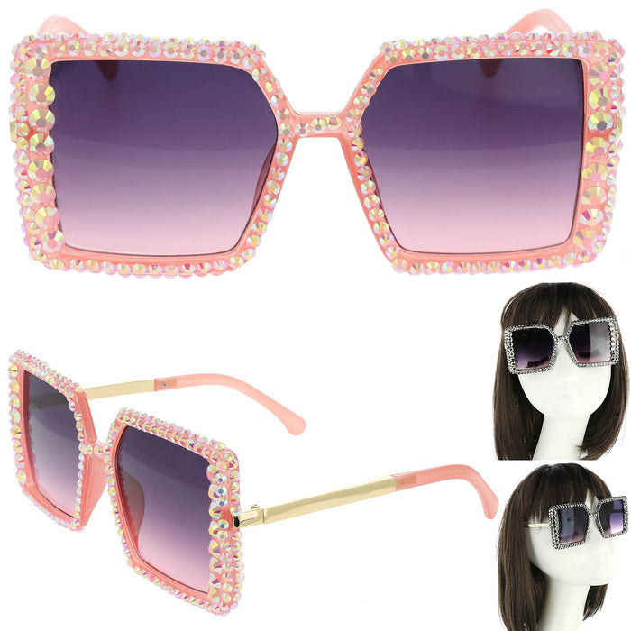 Style the Rhinestone Ombre Oversized Square Frame Sunglasses exclusively at Born To Glam