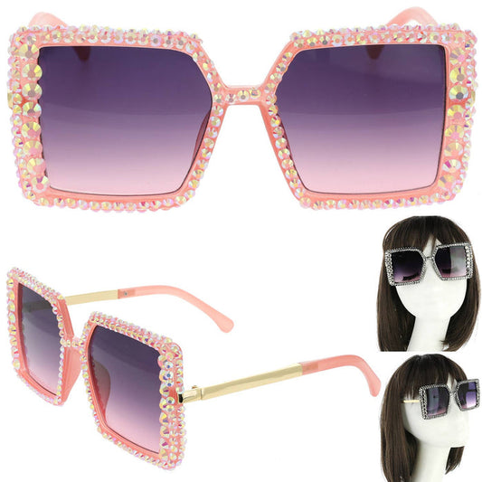 Style the Rhinestone Ombre Oversized Square Frame Sunglasses exclusively at Born To Glam