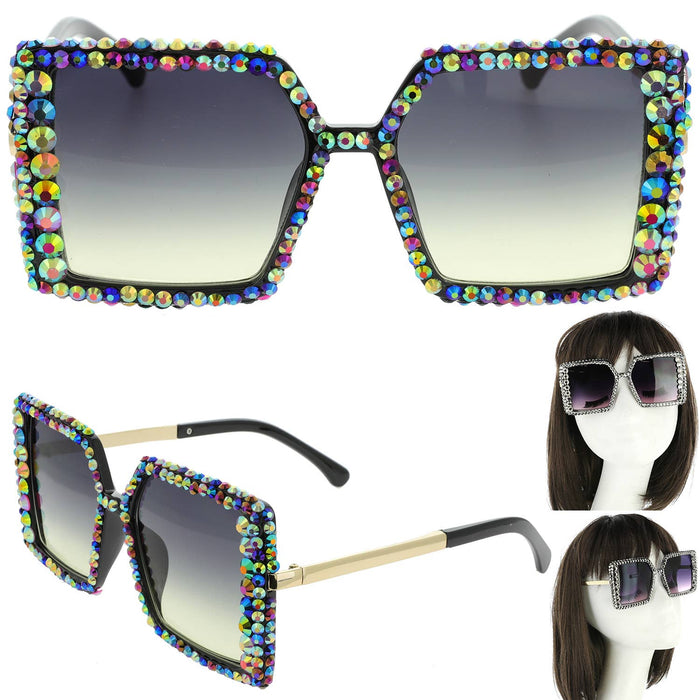 Style the Rhinestone Ombre Oversized Square Frame Sunglasses exclusively at Born To Glam