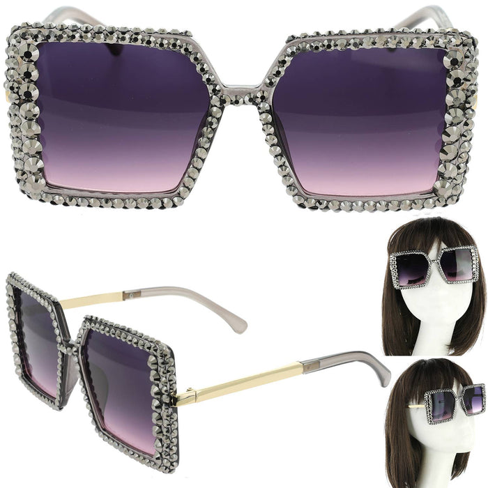 Style the Rhinestone Ombre Oversized Square Frame Sunglasses exclusively at Born To Glam