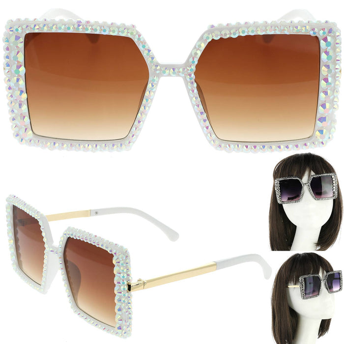 Style the Rhinestone Ombre Oversized Square Frame Sunglasses exclusively at Born To Glam