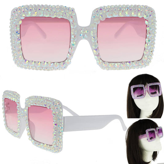 Style the Rhinestone Oversized Square Frame Sunglasses exclusively at Born To Glam