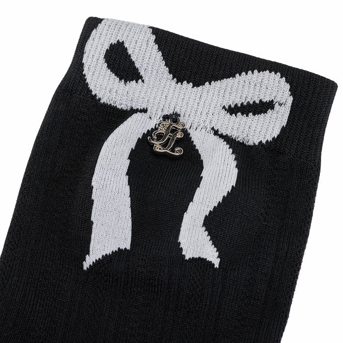 Ribbon Jacquard Summer Ankle Socks (Black)