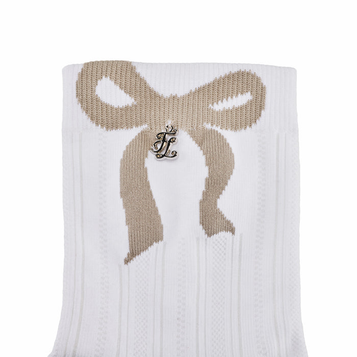 Ribbon Jacquard Summer Ankle Socks (White)