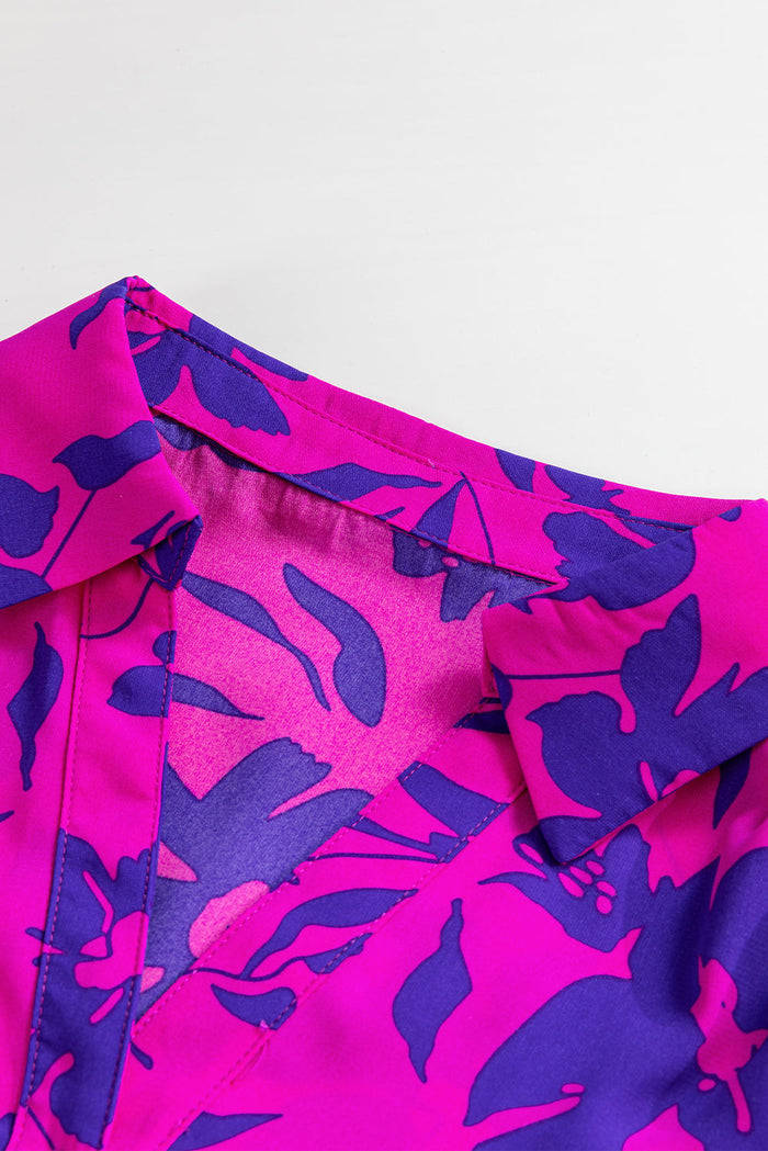 Rose Floral Print Collared Button Neckline Flutter Sleeve Blouse - Tops/Blouses & Shirts
