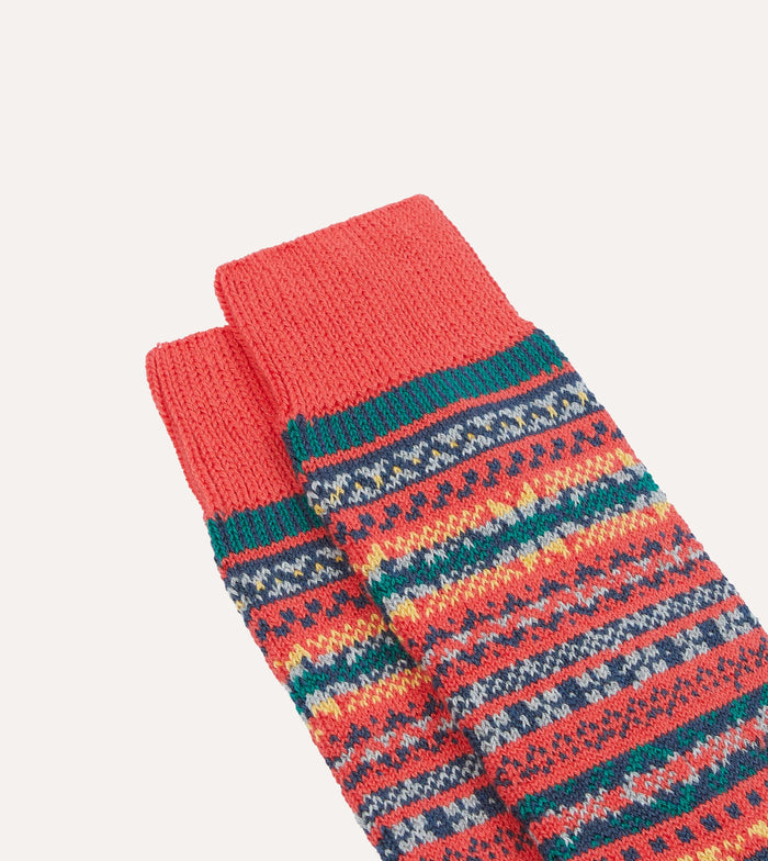 RoToTo Red Cotton Fair Isle Socks