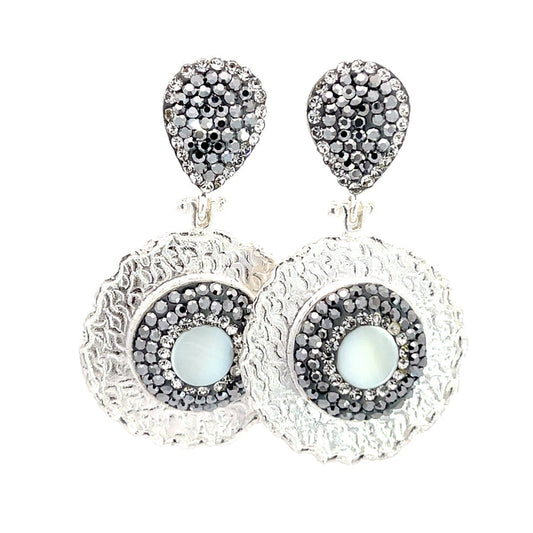 Style the Round Gemstone & Crystal Brass Dangle Earring exclusively at Born To Glam