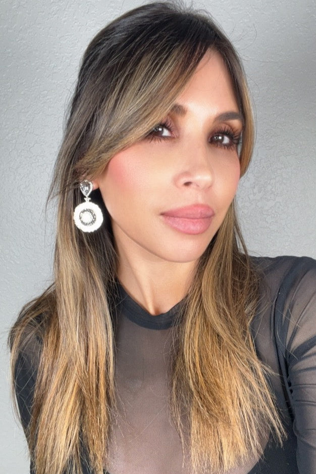Style the Round Gemstone & Crystal Brass Dangle Earring exclusively at Born To Glam