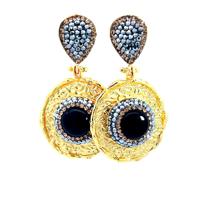 Style the Round Gemstone & Crystal Brass Dangle Earring exclusively at Born To Glam