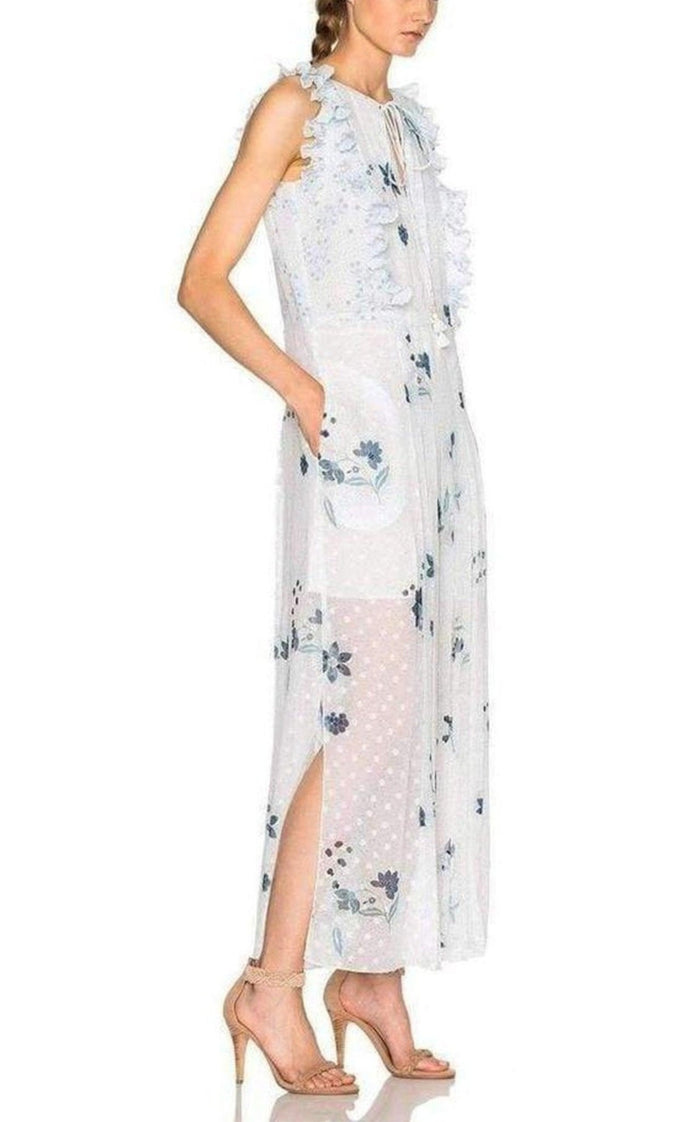 Chloe Ruffle Trimmed Printed Fil Coupe Maxi Dress - Runway Catalog