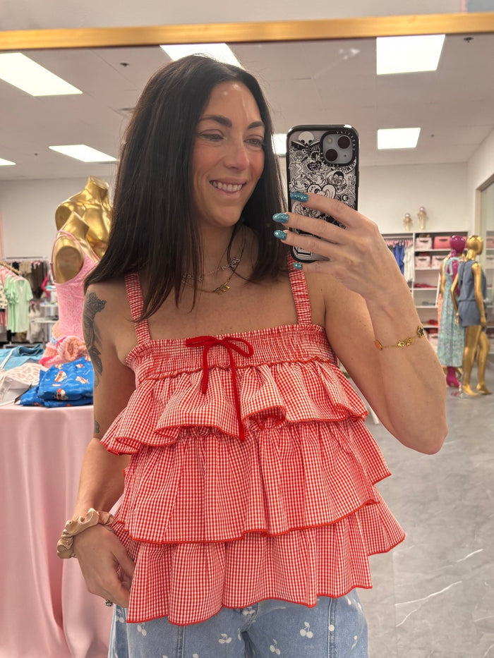 Ruffled Checkered Cami - Red Gingham - Intimate Whispers