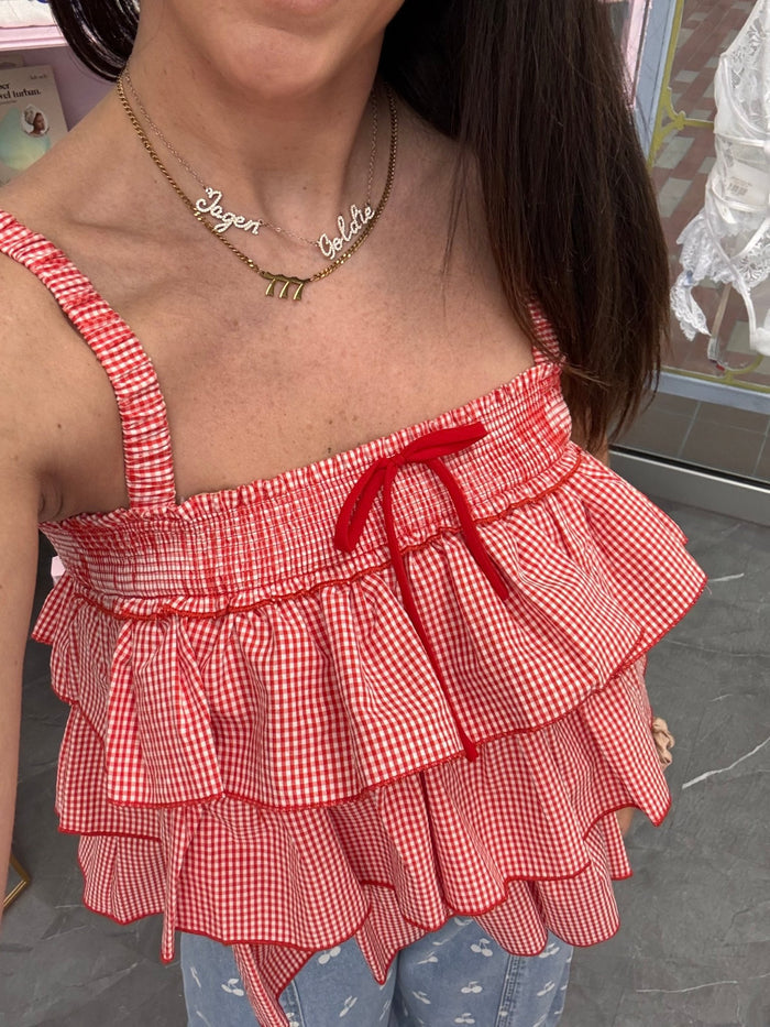 Ruffled Checkered Cami - Red Gingham - Intimate Whispers