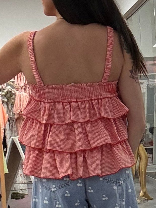 Ruffled Checkered Cami - Red Gingham - Intimate Whispers
