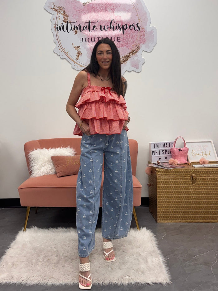 Ruffled Checkered Cami - Red Gingham - Intimate Whispers