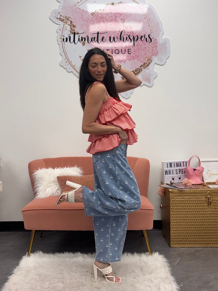 Ruffled Checkered Cami - Red Gingham - Intimate Whispers