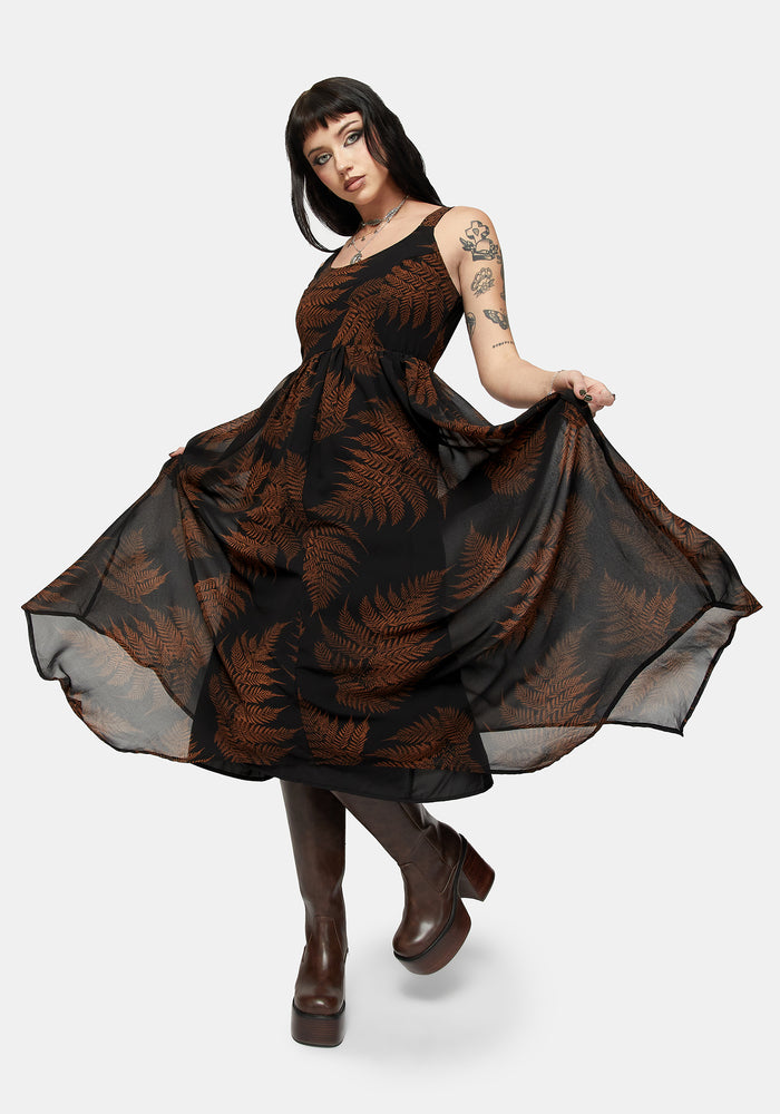 Ruin Fern Chiffon Handerkerchief Hem Midaxi Dress