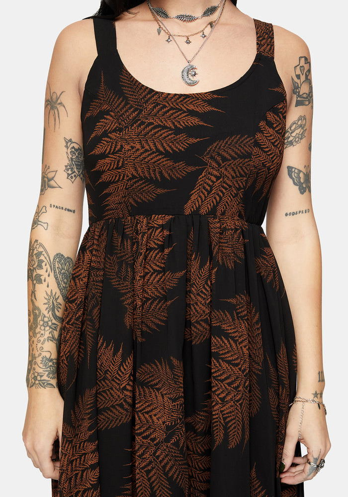Ruin Fern Chiffon Handerkerchief Hem Midaxi Dress