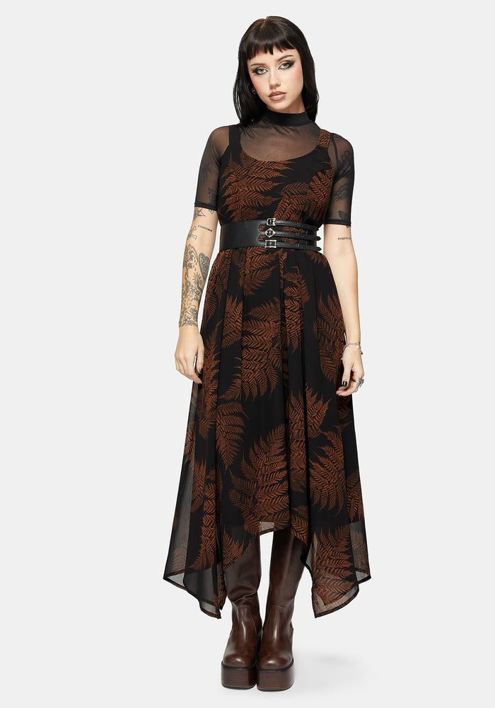 Ruin Fern Chiffon Handerkerchief Hem Midaxi Dress