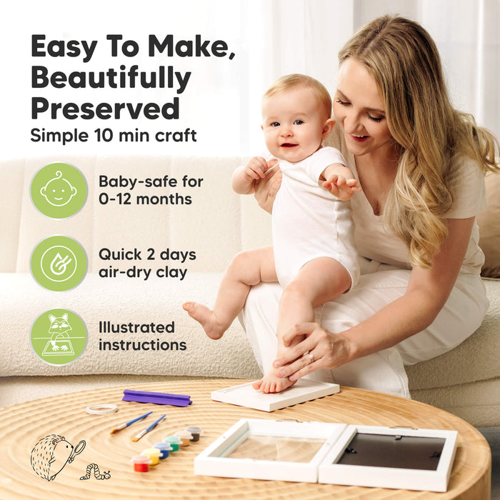 Easy To Make, Beautifully Preserved, simple 10-minute craft with baby-safe clay for 0–12 months, quick 2-day air-dry clay, and illustrated instructions.