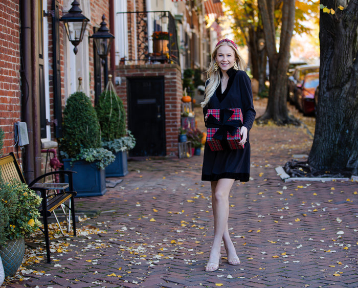 Front view of Sail to Sable Long Sleeve Fit and Flare Dress - Black