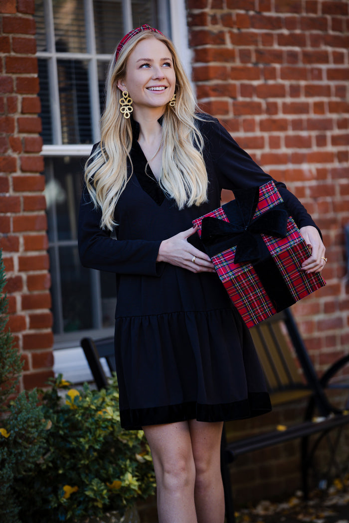 Front view of Sail to Sable Long Sleeve Fit and Flare Dress - Black