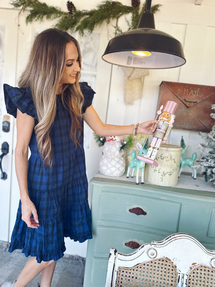 Model in the Sail To Sable Tartans Dress - Blackwatch Plaid