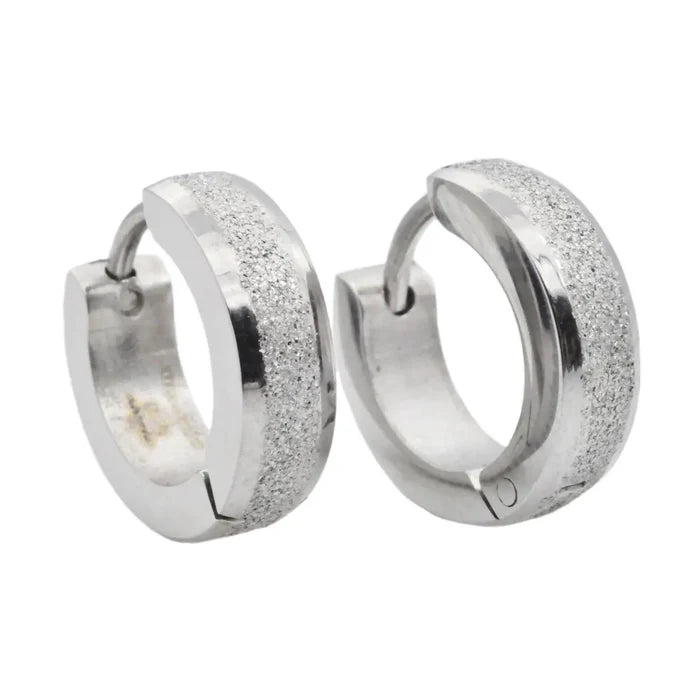 Sandblasted Stainless Steel Hoop Earrings