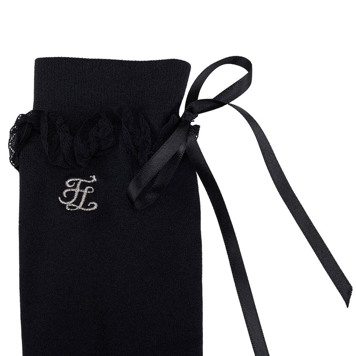 Satin Ribbon Summer Knee Socks (Black)