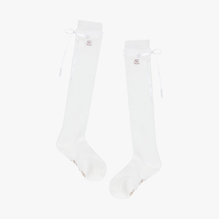 Satin Ribbon Summer Knee Socks (White)