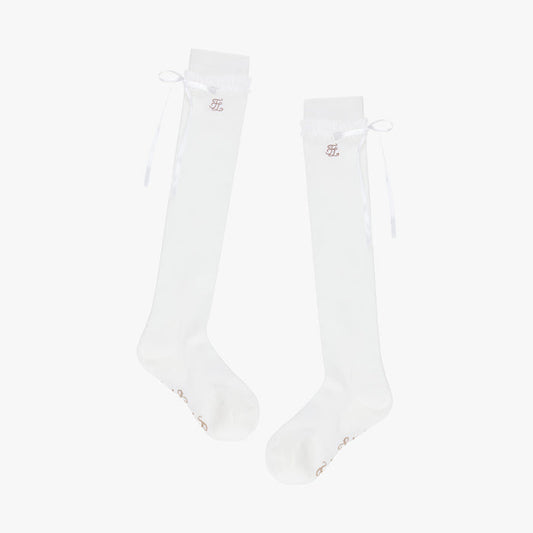 Satin Ribbon Summer Knee Socks (White)