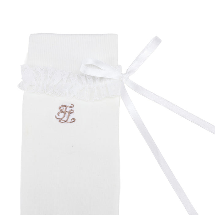 Satin Ribbon Summer Knee Socks (White)
