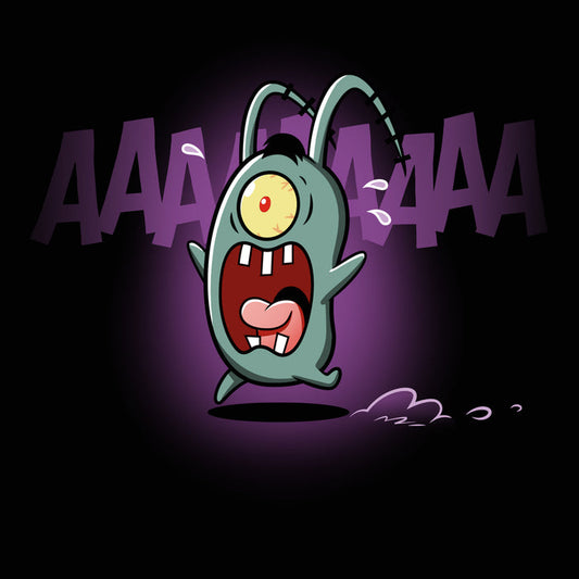 Premium Cotton T-shirt_TeeTurtle black Screaming Plankton apparel featuring Plankton screaming and running away.