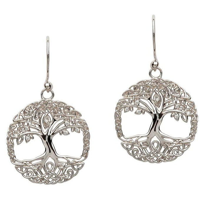 SE2103CZ Tree Of Life Silver Earrings by Shanore