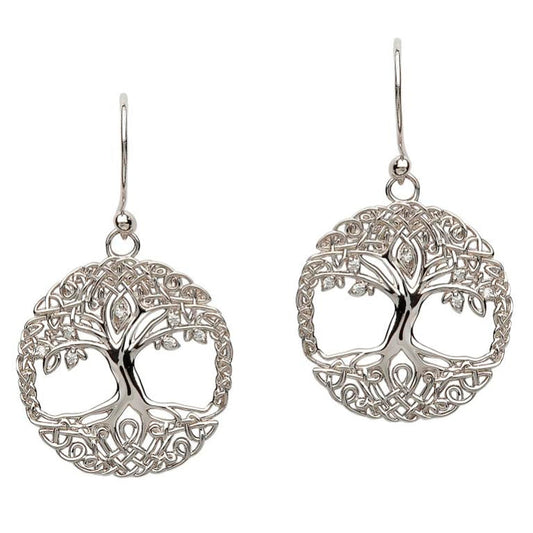 SE2103CZ Tree Of Life Silver Earrings by Shanore