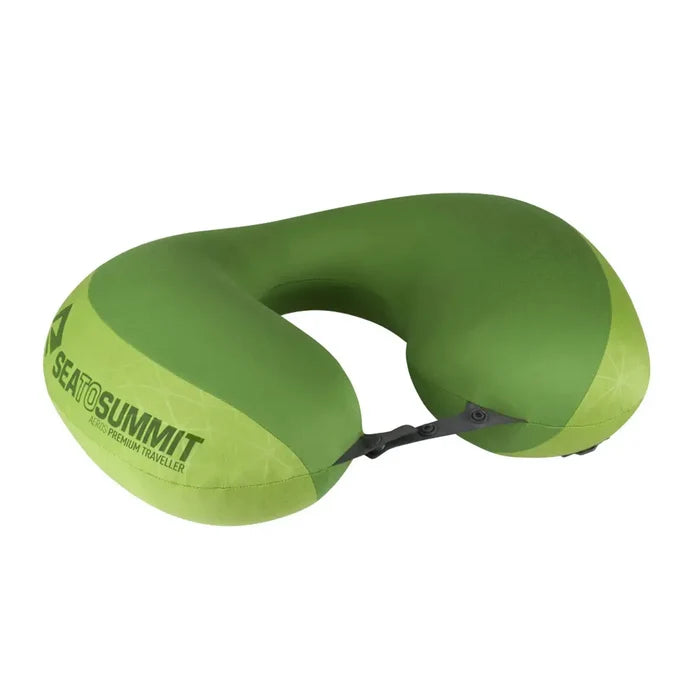 Sea To Summit Premium Traveller Aeros Neck Pillow in lime green shown against a plain white background