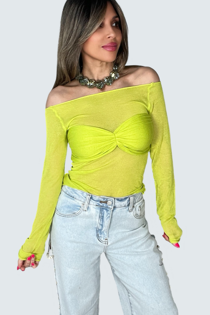 Style the Semi Sheer Off Shoulder Top exclusively at Born To Glam