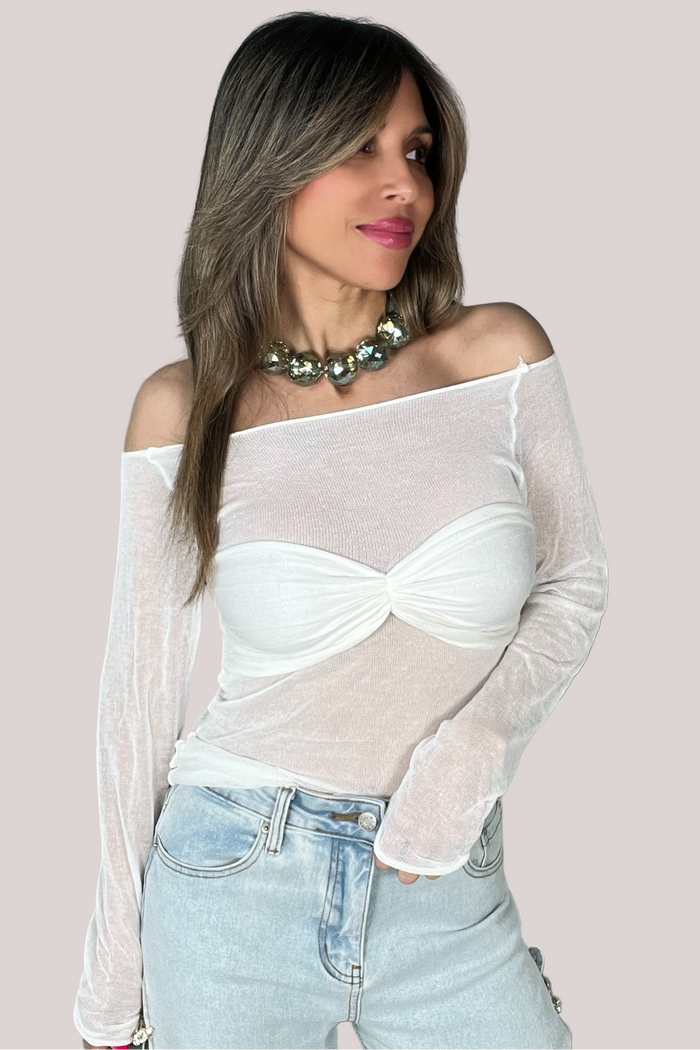 Style the Semi Sheer Off Shoulder Top exclusively at Born To Glam