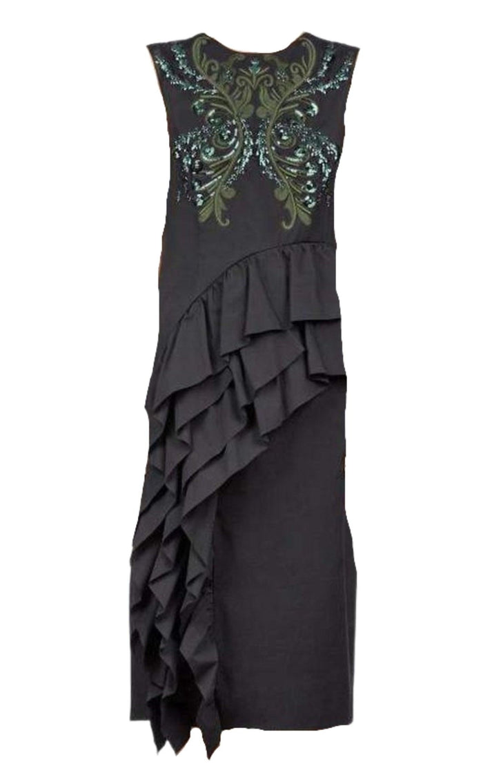 Dries Van Noten Sequinned Asymmetric Ruffle Cotton Dress - Runway Catalog