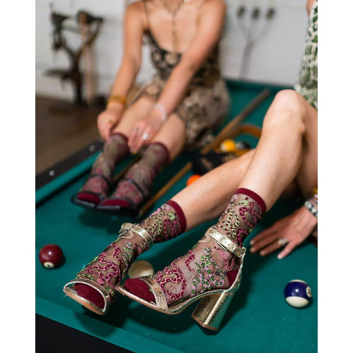 Serpentine Floral Black Sheer Crew Sock
