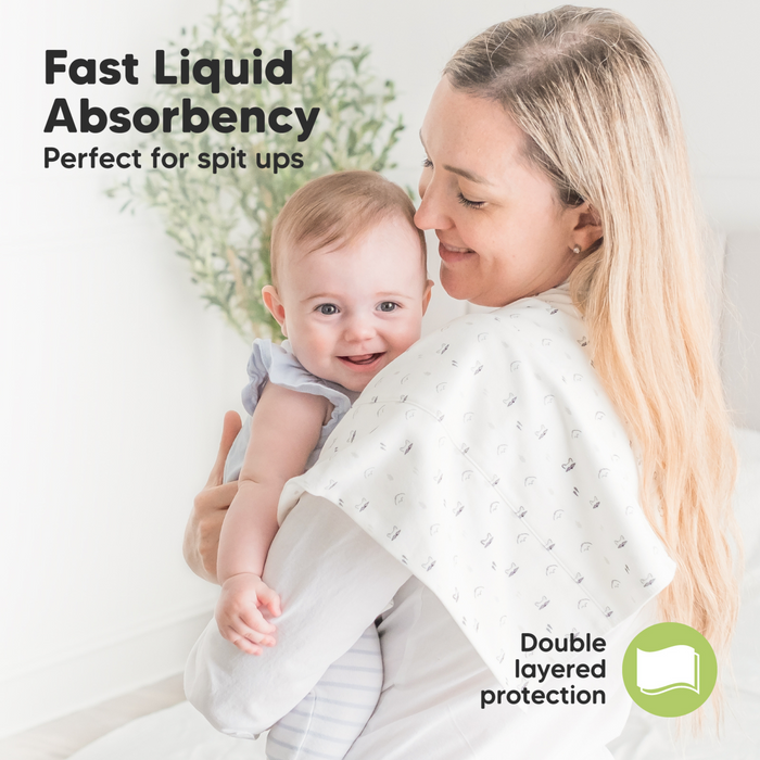 Fast Liquid Absorbency Perfect for spit-ups. Double Layered Protection.