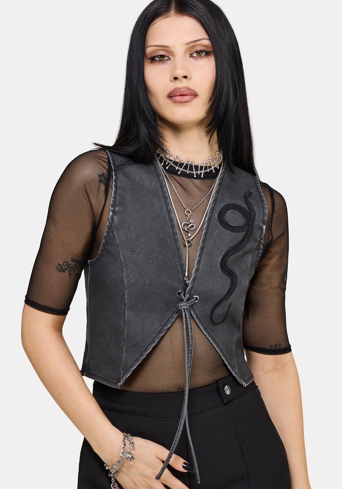 Sirrha PU Serpent Embroidered Waistcoat UK 6