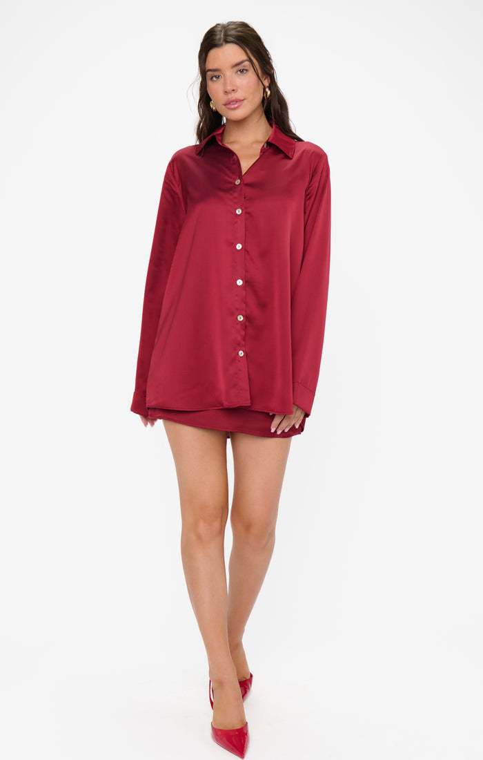 Smith Button Down ~ Cranberry Luxe Satin