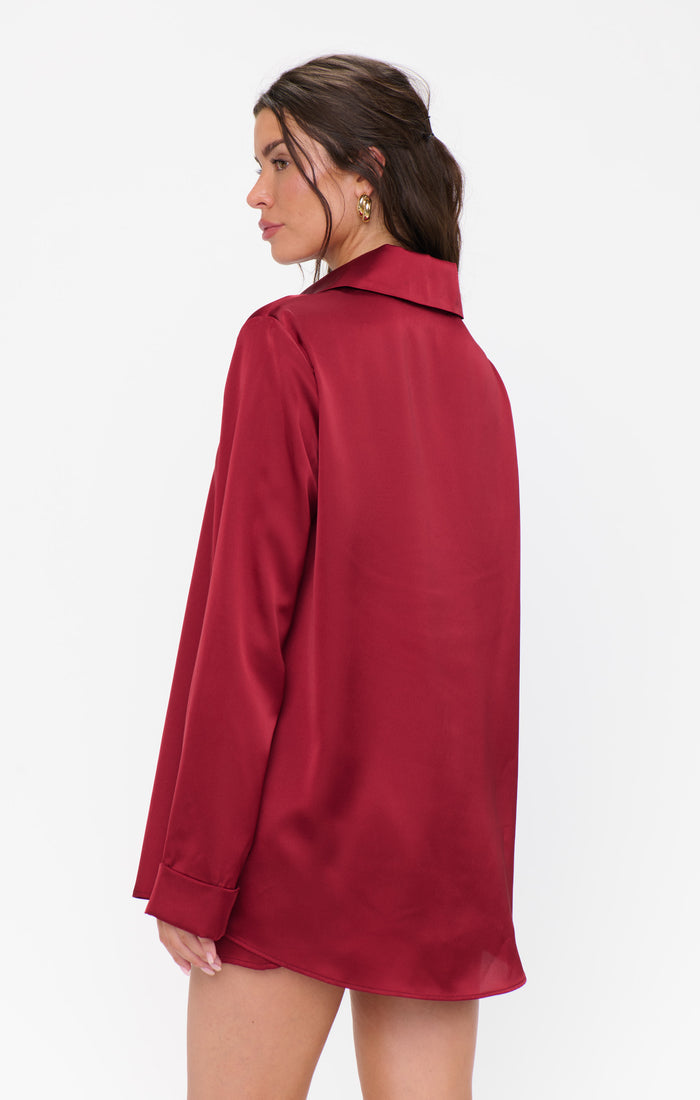 Smith Button Down ~ Cranberry Luxe Satin
