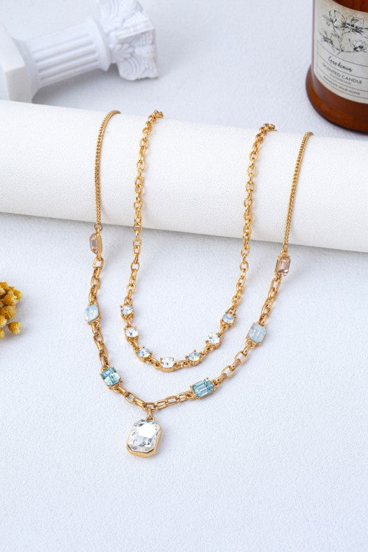 Soft Glam Pastel Crystal Double Layer Necklace-Cute-Trendy-Shop-Womens-Boutique-Clothing-Store