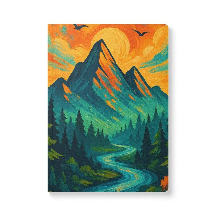 Ruled softcover journal with 100 or 200 page options, ruled lines and mountain artwork with confirmed paper and page details.