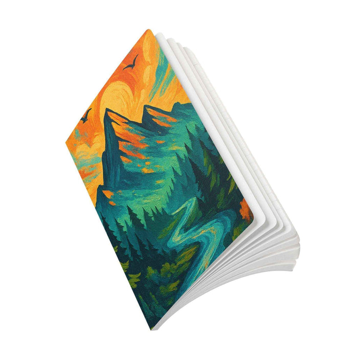 Mountain design journal with 100 or 200 page options, ruled lines and mountain artwork with confirmed paper and page details.