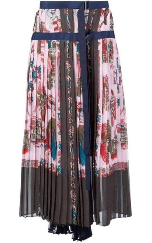Sacai Souvenir Scarf Print Pleated Skirt - Runway Catalog