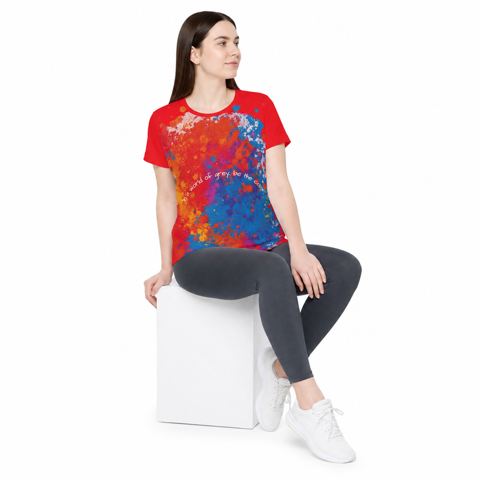Short sleeve sports jersey for women with cool fit design, smooth polyester fabric, and vivid streetwear inspired color style