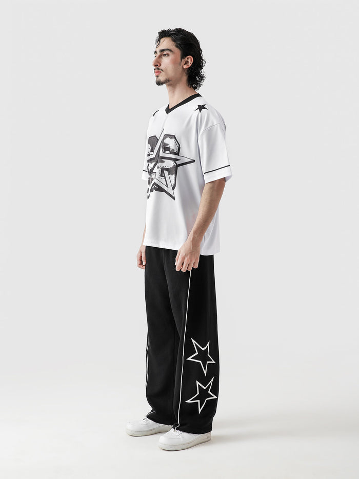 Star basketball jersey couple lifestyle shot black white streetwear Pakistan – GROOVY